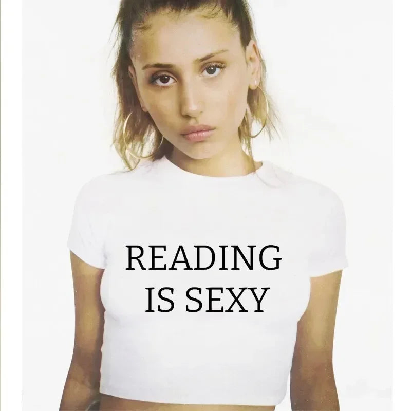 Reading Is Sexy Graphic Cropped Tops